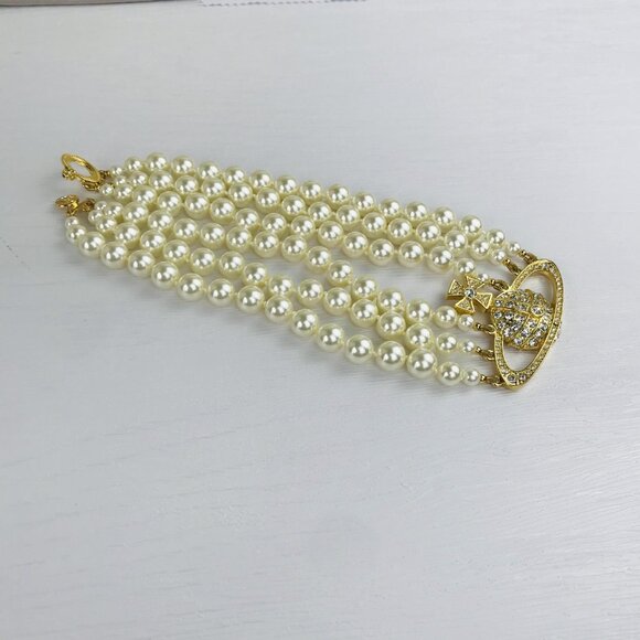 NWT Vivienne Westwood Three Row Pearl Bas Relief Choker - Picture 6 of 12